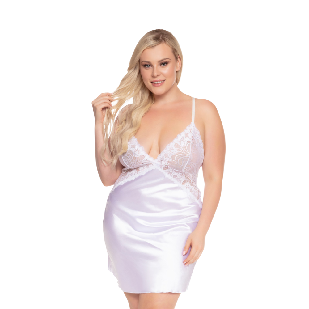 Silky Chemise Set - White - Only One 1X Left!
