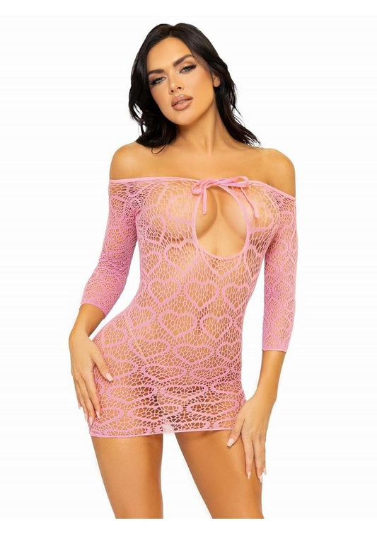 Heart Net Mini Dress with Keyhole Tie Front